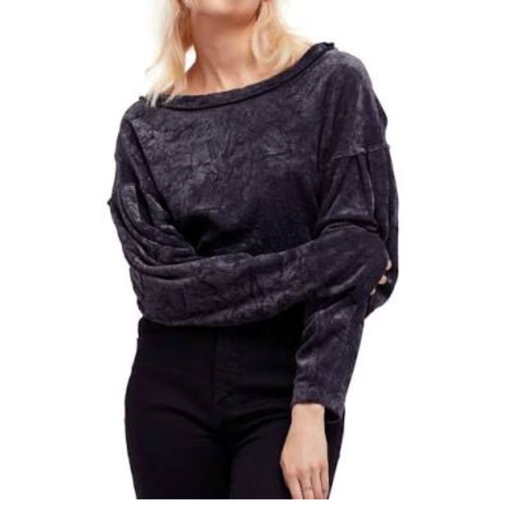 Free People Gray Velvet Top Sonal left - Picture 2 of 4